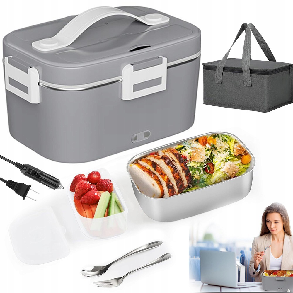 Elektrický Obědový Box Set 1800 ML Ohřívač Potravin Taška Šedá