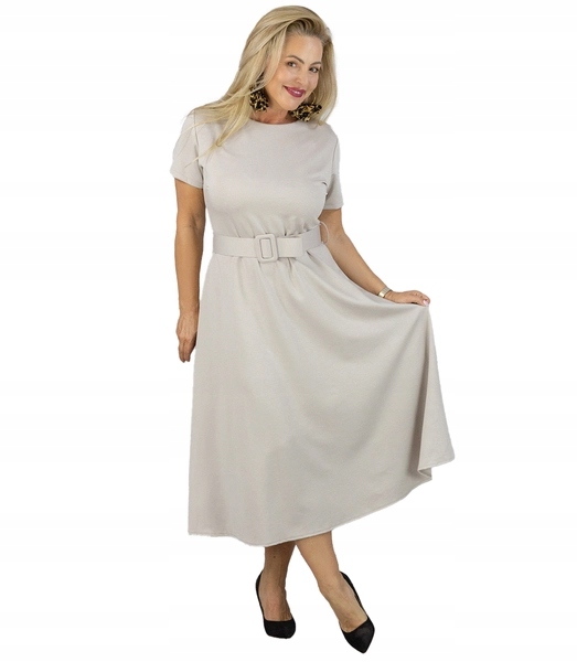 Šaty midi Élise – klasická, s páskem a krátkým rukávem unisize