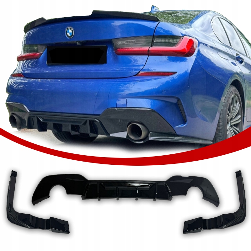 Bmw G20 G21 Zadní Difuzér Nárazníku Spoiler Vložka+boční Černý Lesk