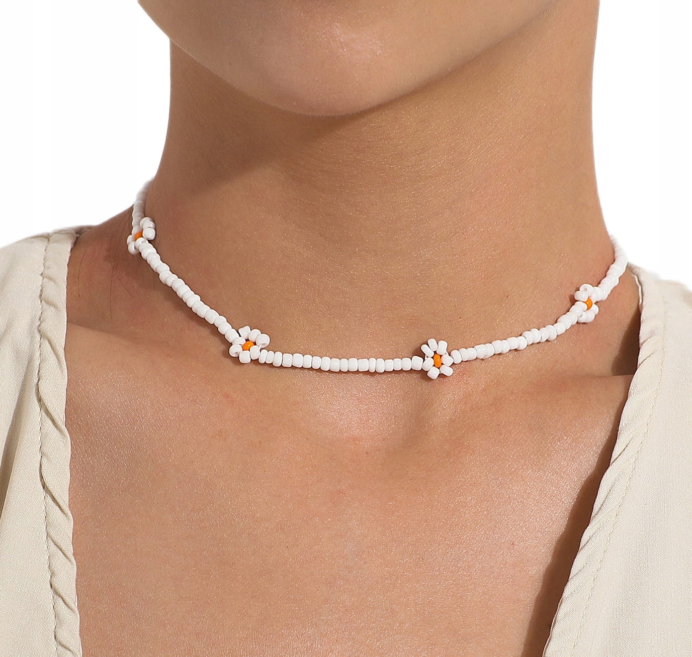 

Naszyjnik koraliki choker kwiatuszki stoktotka