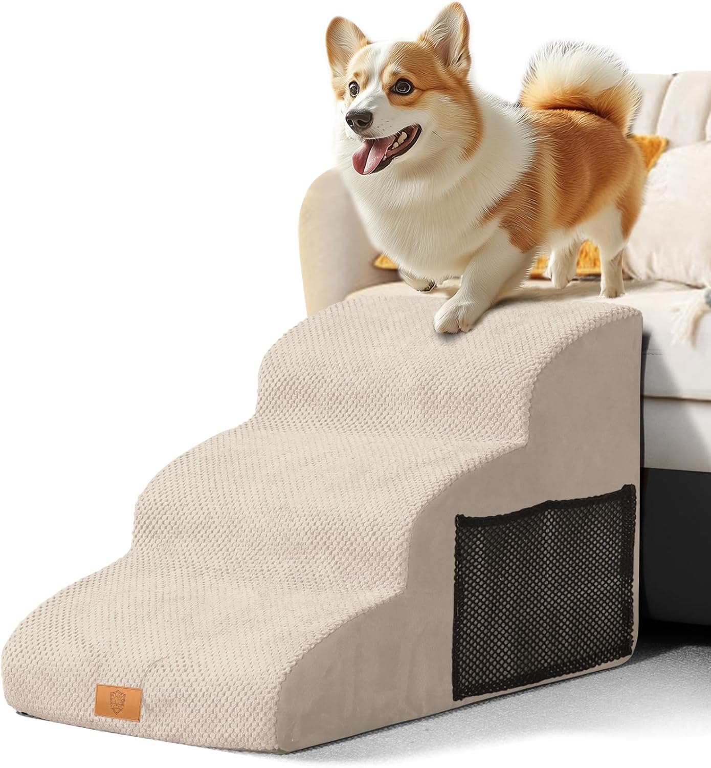 Schody pro psa kočku Rampa pro postel Pohovky 3 stupně 40 cm Měkké béžové