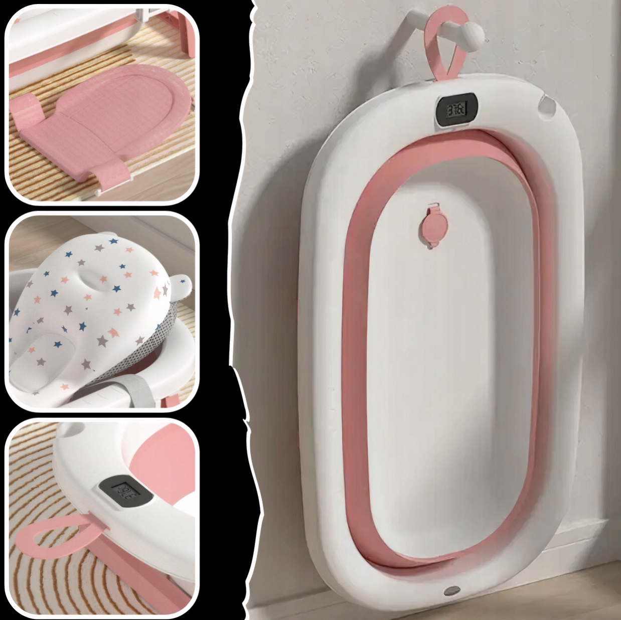 WANIENKA SKŁADANA dla dzieci SILIKONOWA Z TERMOMETREM LCD WKŁADKA WANNA XXL Certyfikat CE