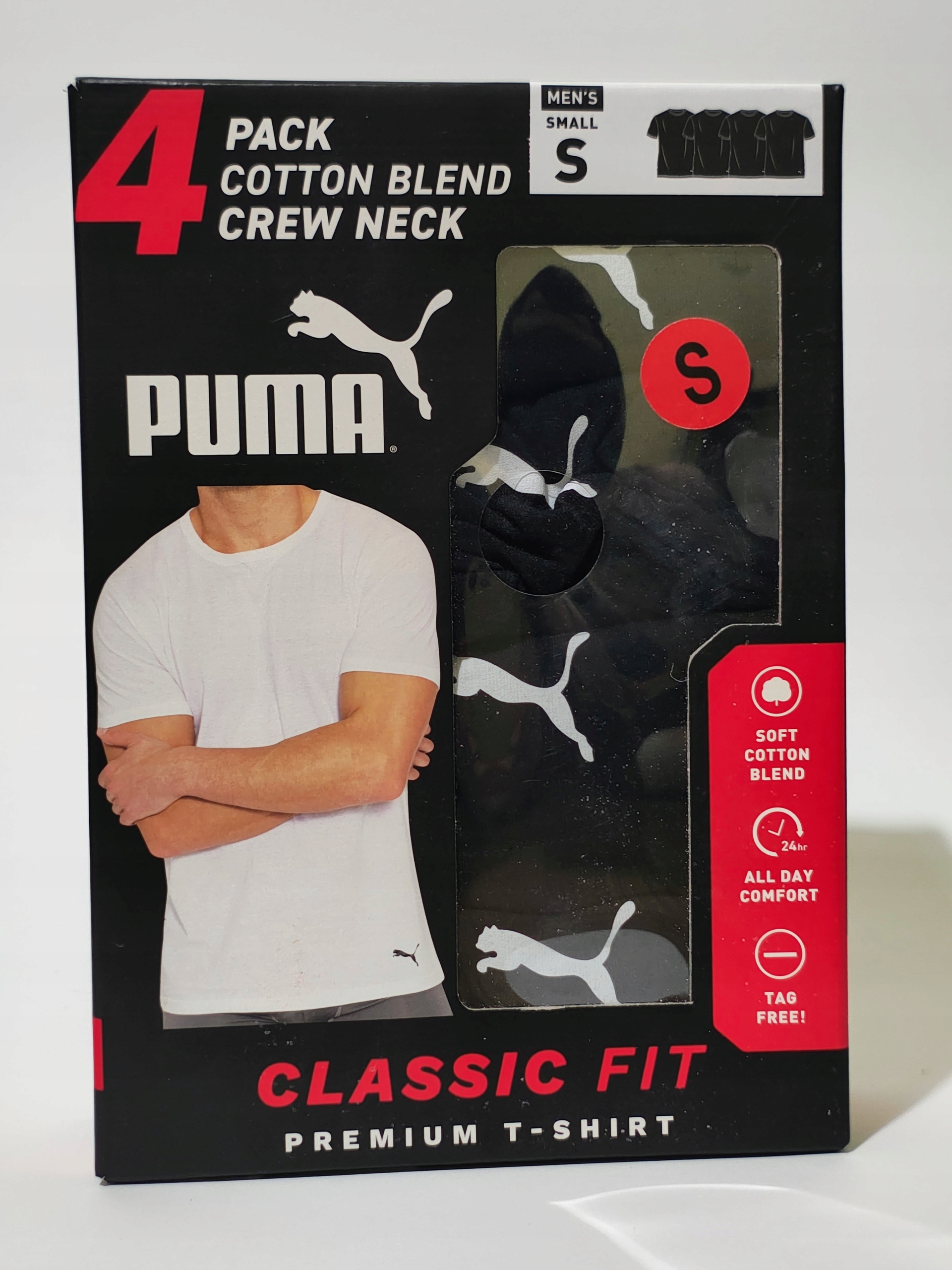 Puma – 4 balení Cotton Blend Crew Neck (4 balení pánských triček, velikost S)
