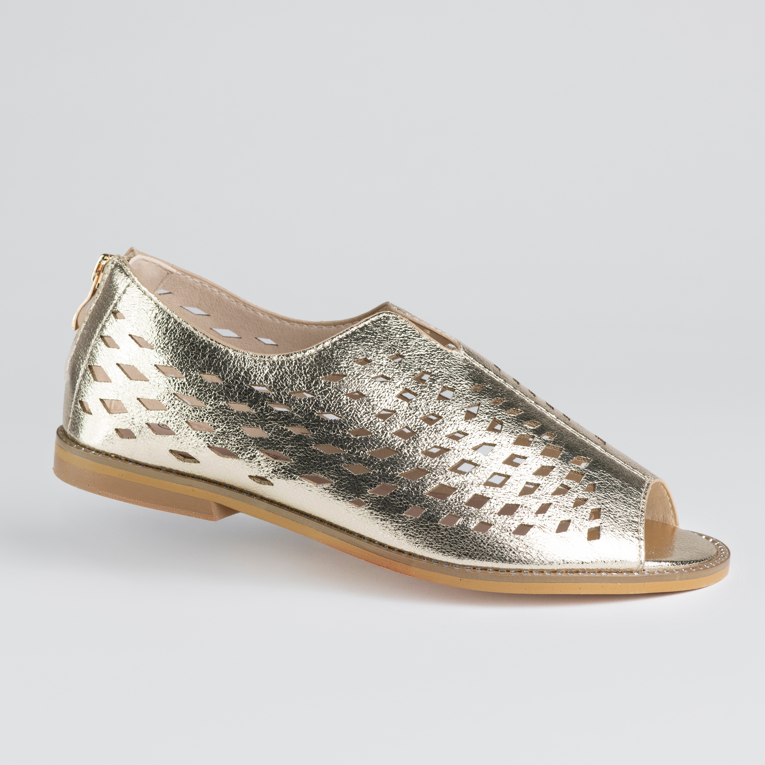 Dámské ploché sandály Goodin GD-FL907 kůže zlaté lehké ažurové 36