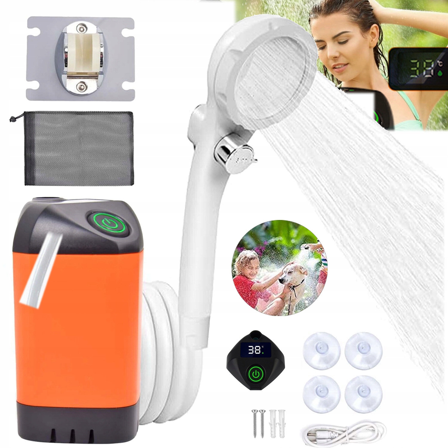Turistická Sprcha Elektrická Kempingová Pumpa Akumulátor Přenosný LCD