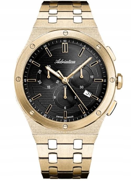 Nowy Zegarek Męski Adriatica A8337.1114CH złoty chronograf