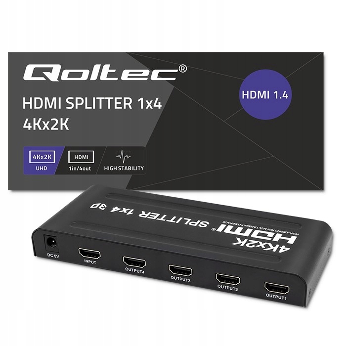 Rozdzielacz aktywny Qoltec Splitter 4 x Hdmi 4K x 2K 3.4Gb/s