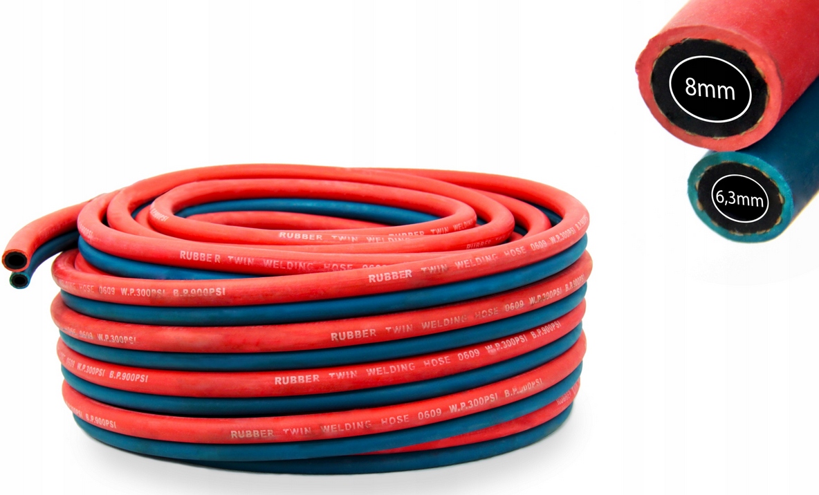 Dvojitá Svařovací Hadice Duet Kyslík 6,3 mm Acetylen 8 mm 25 m cívka 6,3 x 8