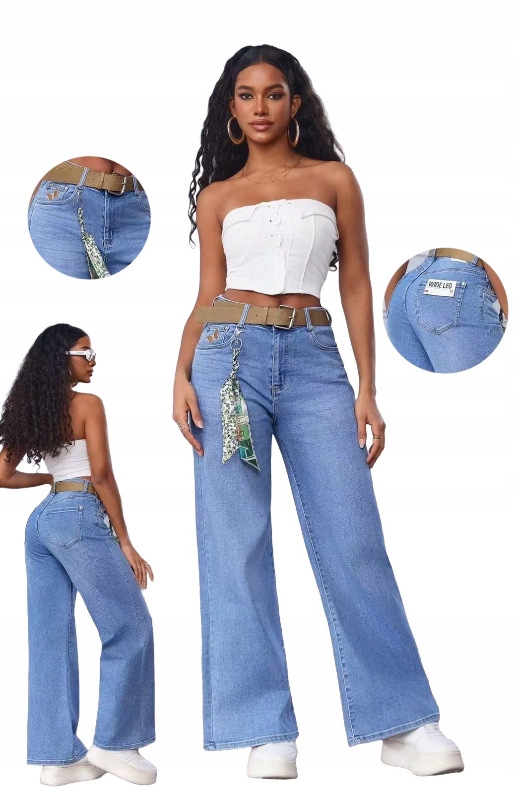 M.sara Damskie Spodnie Jeansowe Szerokie Nogawki Szwedy Wide Leg Blue