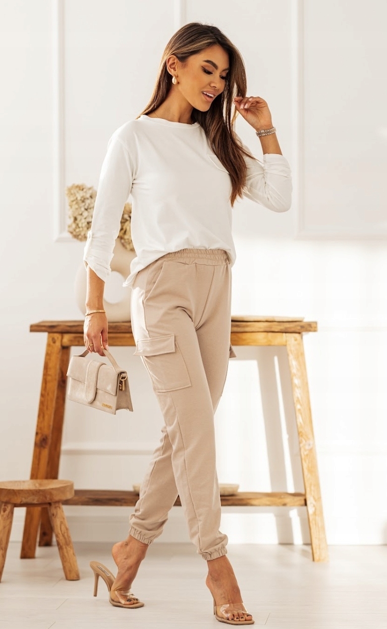 BAWEŁNIANY ELEGANCKI KOMPLET DRESOWY BLUZKA I SPODNIE BOJÓWKI PL KOLORY Rozmiar uniwersalny