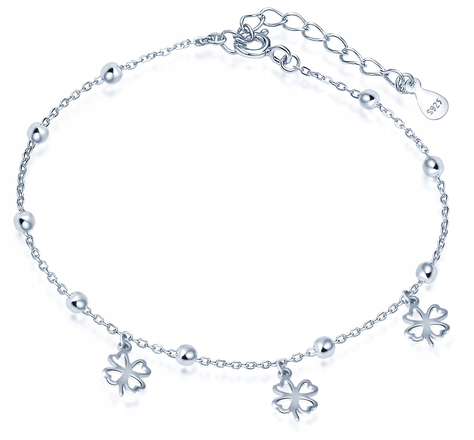 Bransoletka srebrna koniczyna na nogę kostkę stopę srebro 925