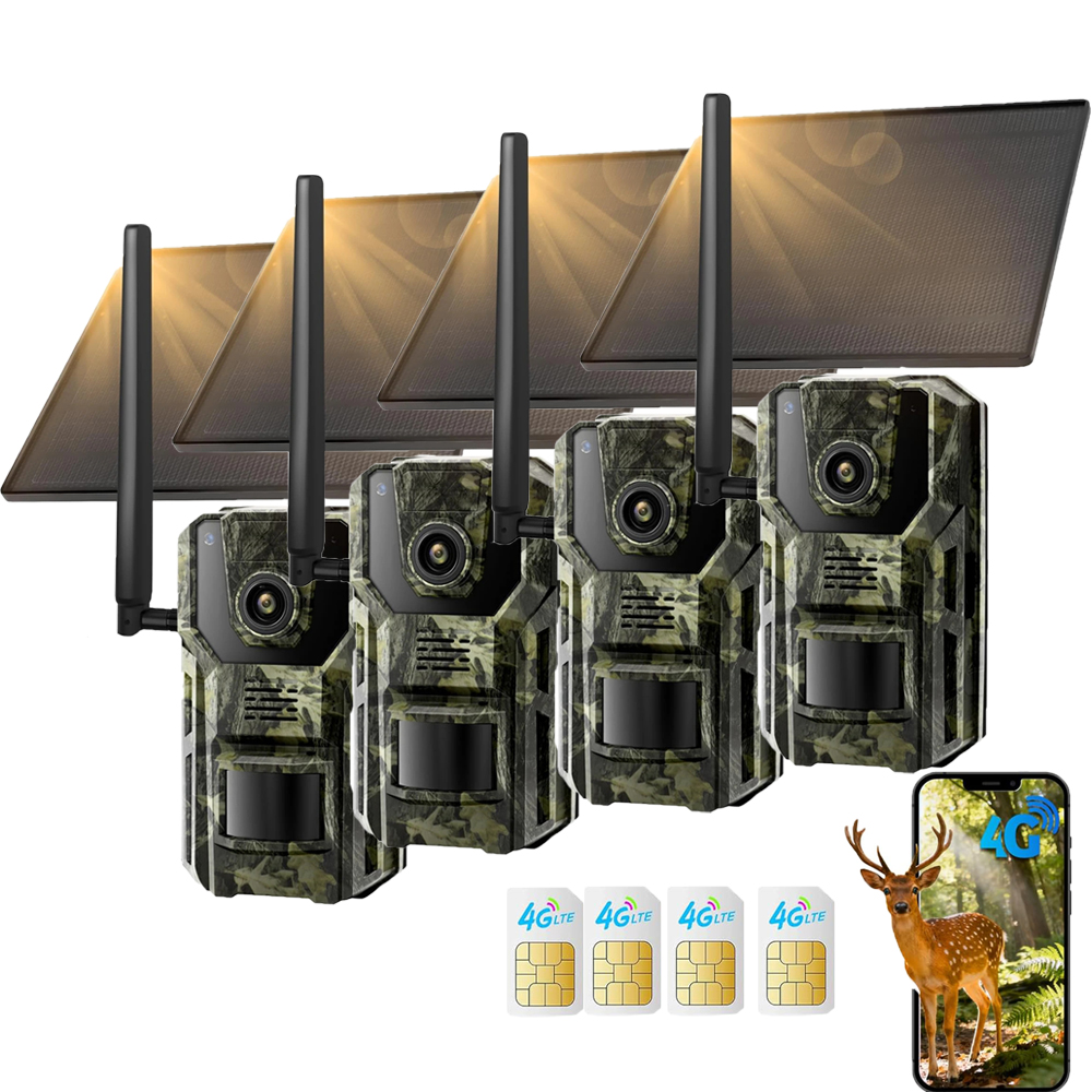 4 kusy 4G/LTE Kamera Trail Pro Lesní Rybolov S Sim Kartou Solární Kamera