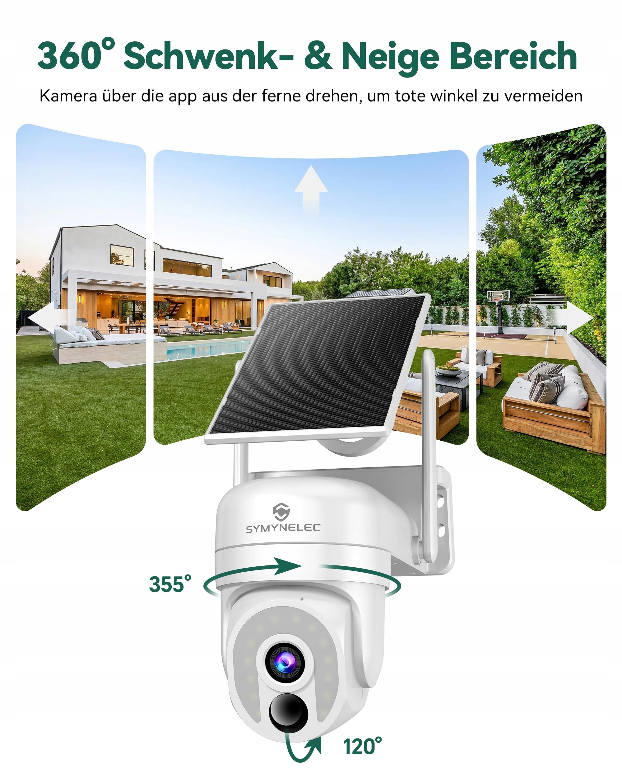 SYMYNELEC Kamera Zewnętrzna 2K Solar 5GHz 24GHz 360° PTZ IP65 Alexa — miniatura 5