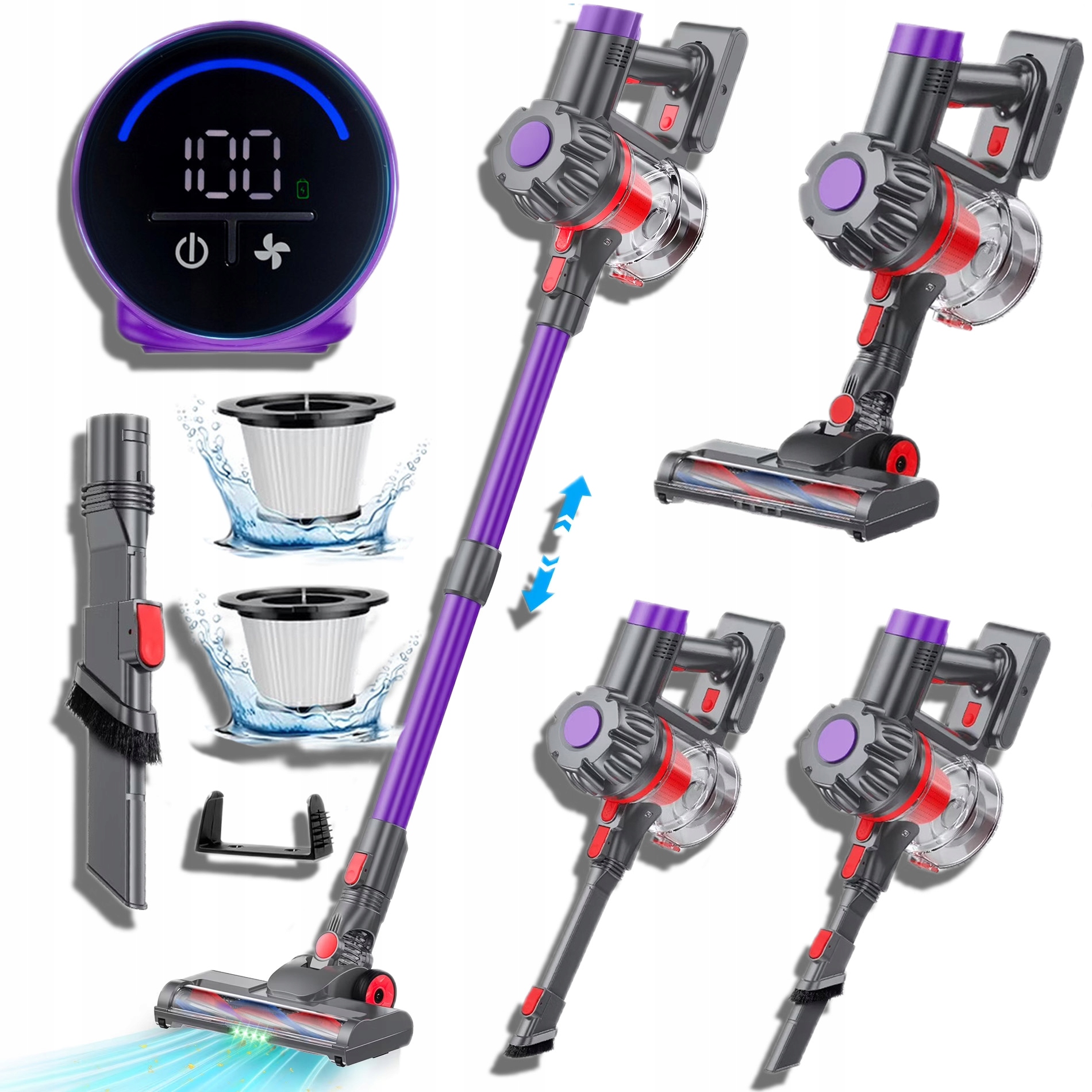 Odkurzacz Bezprzewodowy Pionowy Ręczny Mocny Elektroszczotka Led