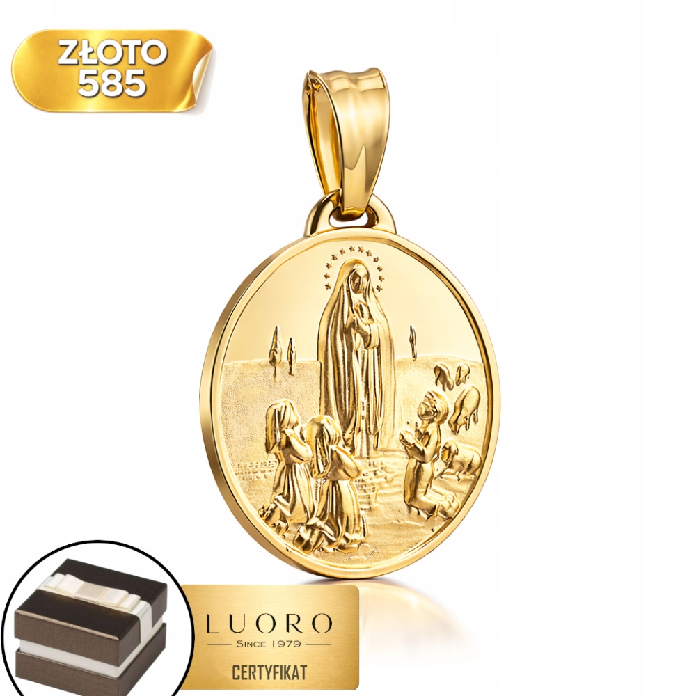 Zlatý Medailon 585 14K Matka Boží Fatimská Žluté Zlato 25 MM Elegantní
