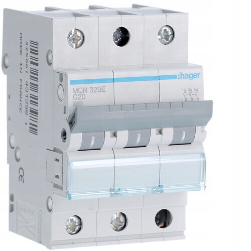 Nadproudový spínač, 6 kA, charakteristika C, 3-pólový, 20 A