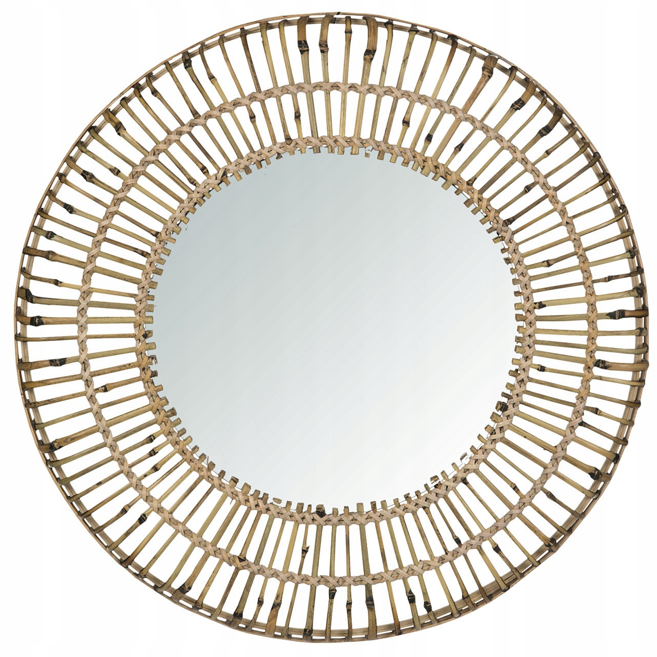 Závesné Zrkadlo Boho bambus prírodné do obývacej izby spálne priemer 82 cm