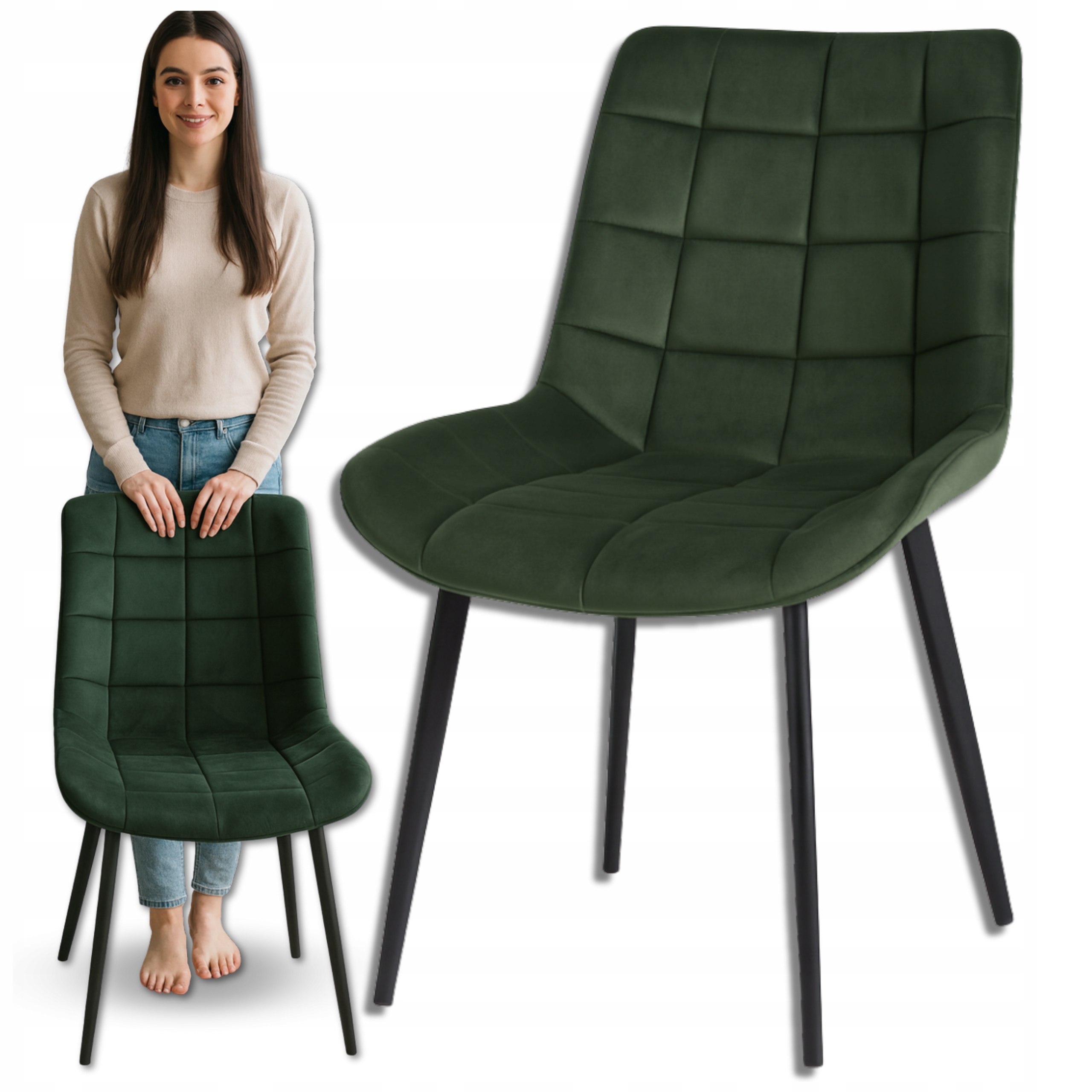 Krzesło tapicerowane welurowe pikowane metalowe nogi do jadalni salonu Loft