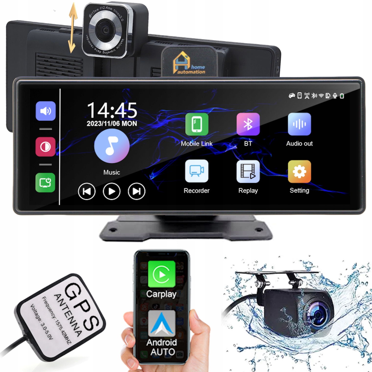 Stanica Obrazovka Monitor Navigácia Záznamník 4K Kamera Android Auto CarPlay