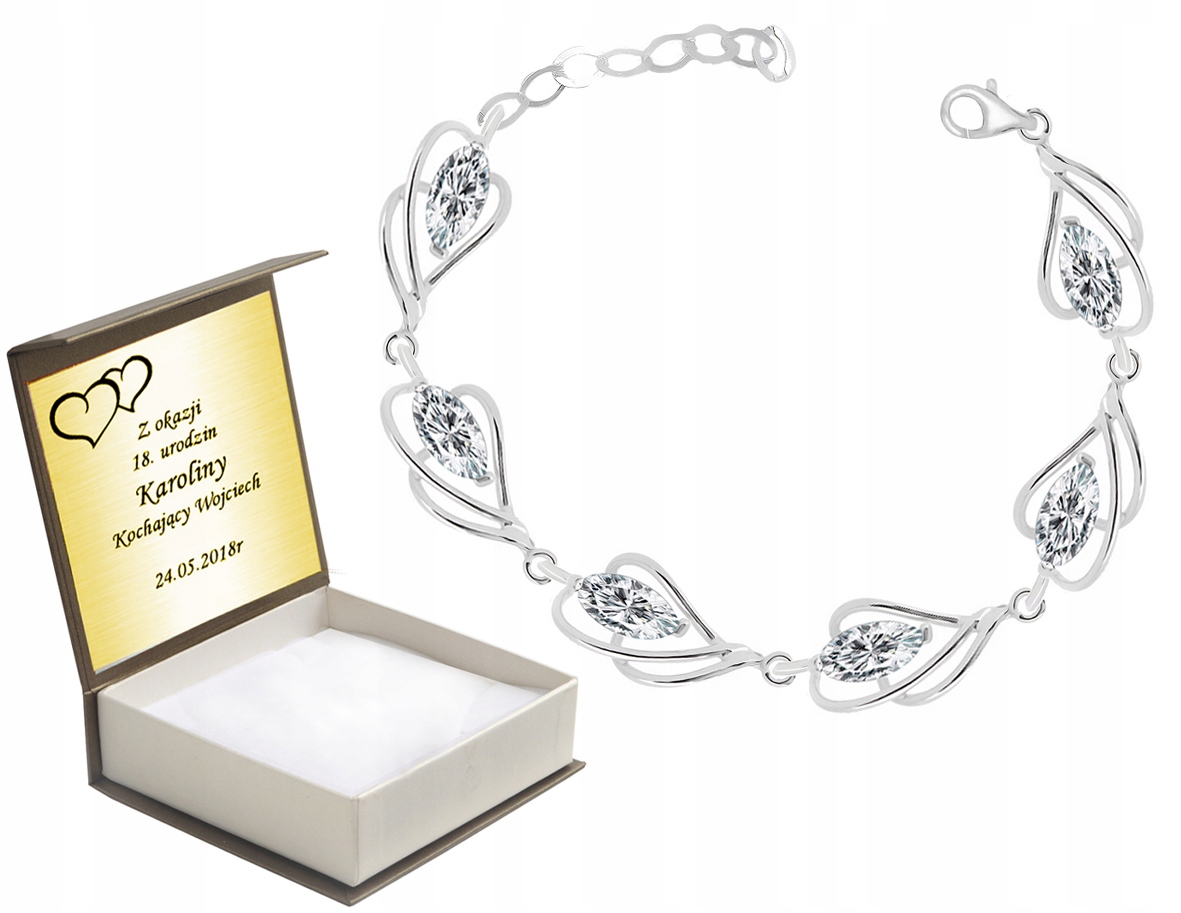 

Bransoletka Srebrna Z Cyrkoniami Pr.925 + Grawer