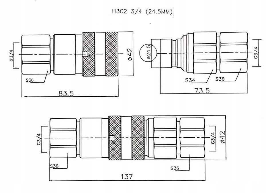 Szybkozłącze suchoodcinajace 3/4"WTYCZKA wew. Marka Hydron