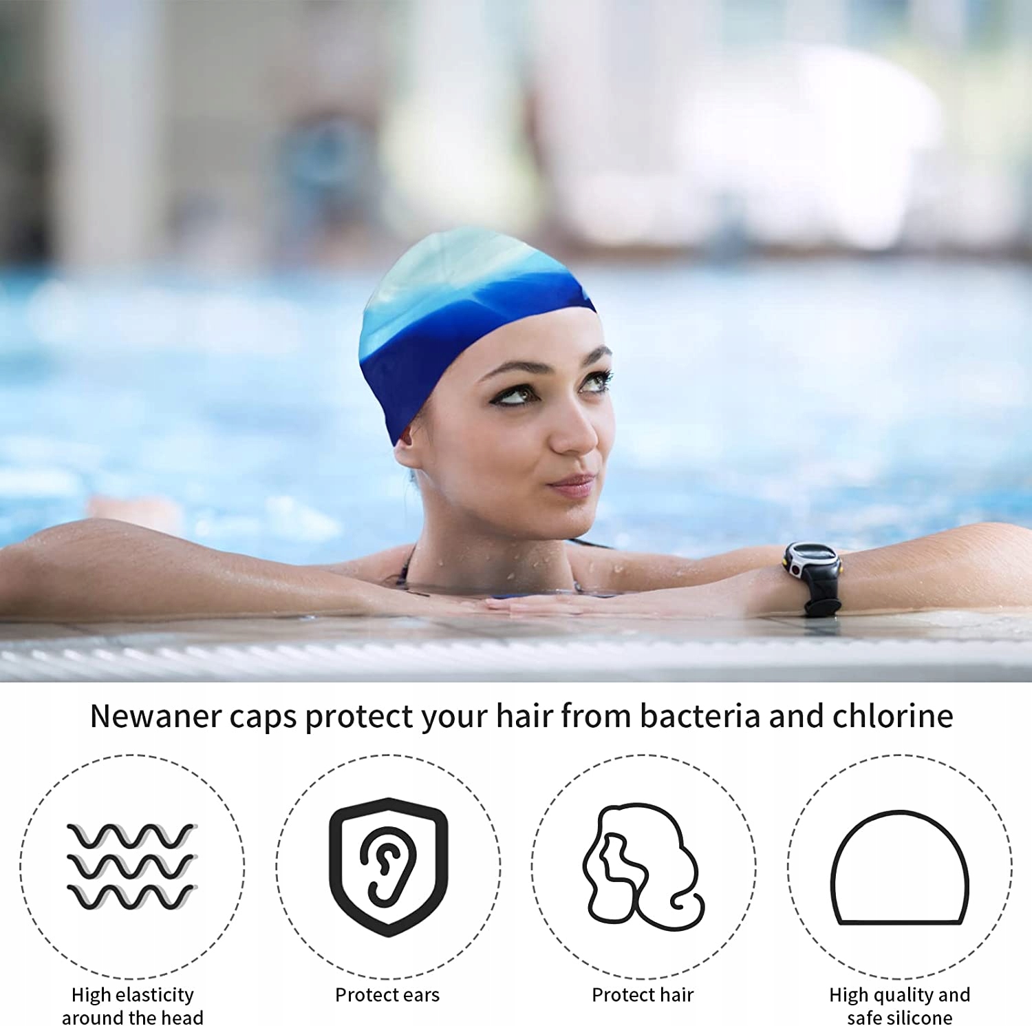 ZESTAW CZEPKÓW PŁYWACKICH ANTYPOŚLIZGOWE 2 SZTUKI Materiał Mieszane