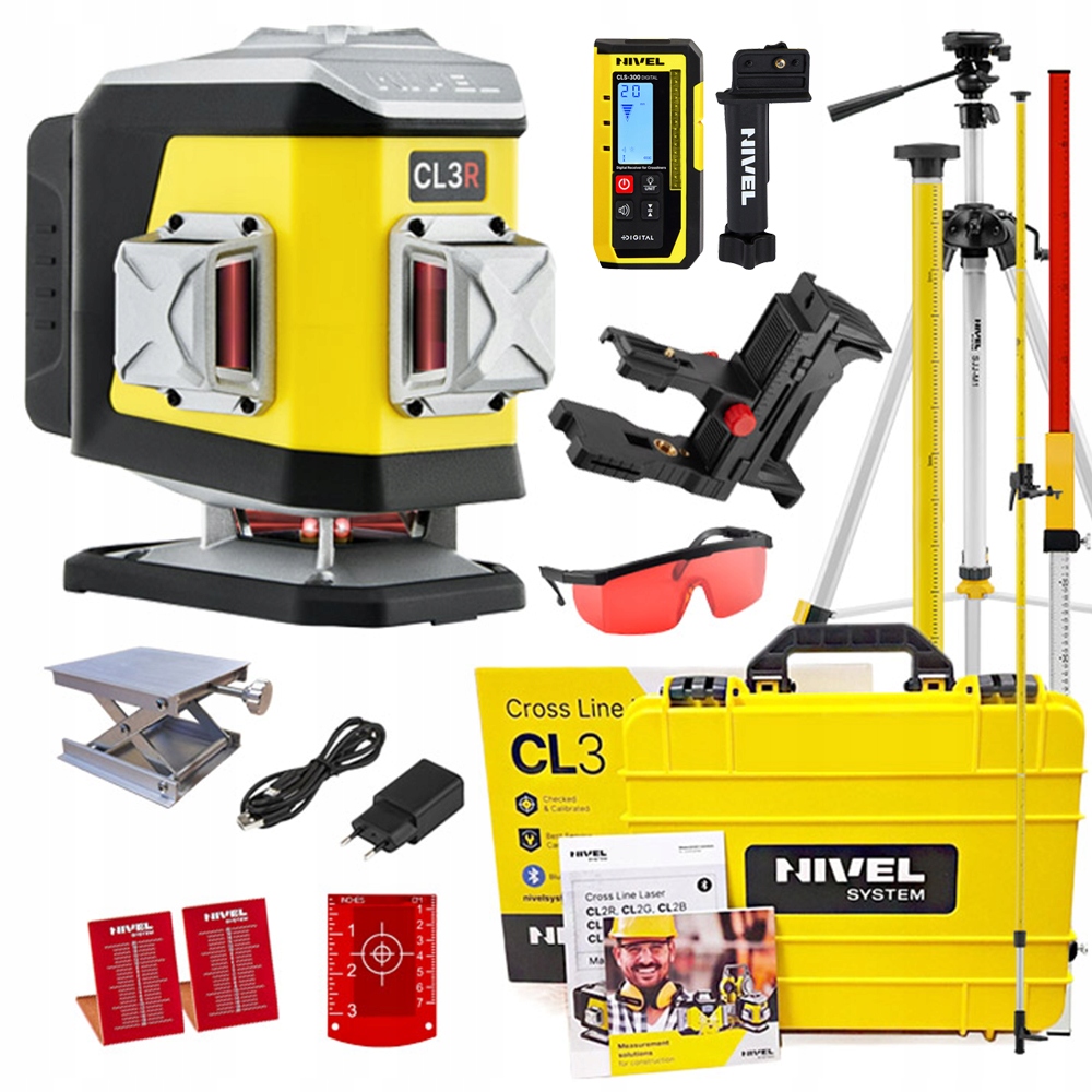 Nivel System Laser Krzyżowy CL3R Red Tyczka Statyw Łata CLS300