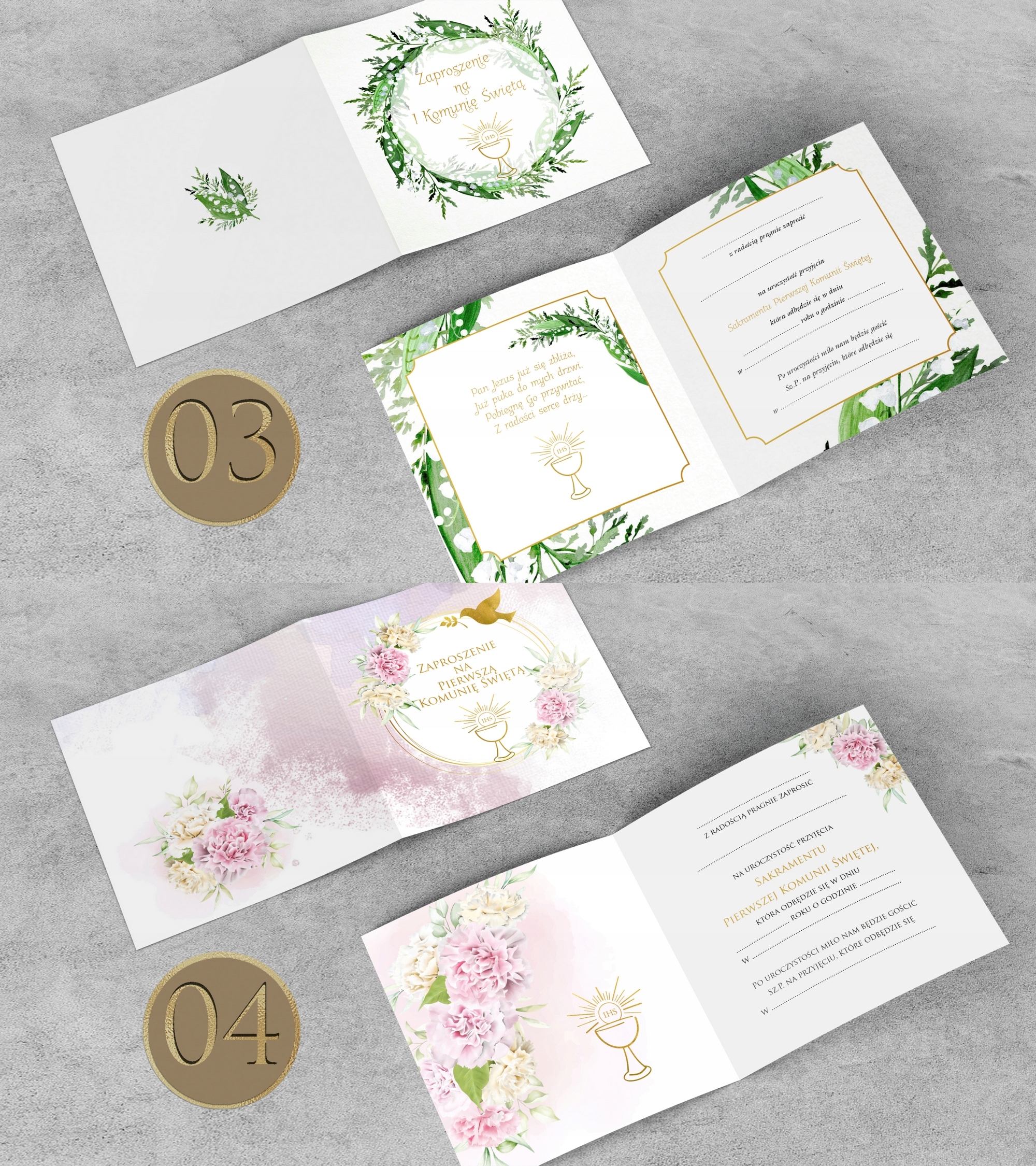 ZAPROSZENIA na KOMUNIĘ z kopertą Perłowe 10 SZTUK Grubość papieru 250 g