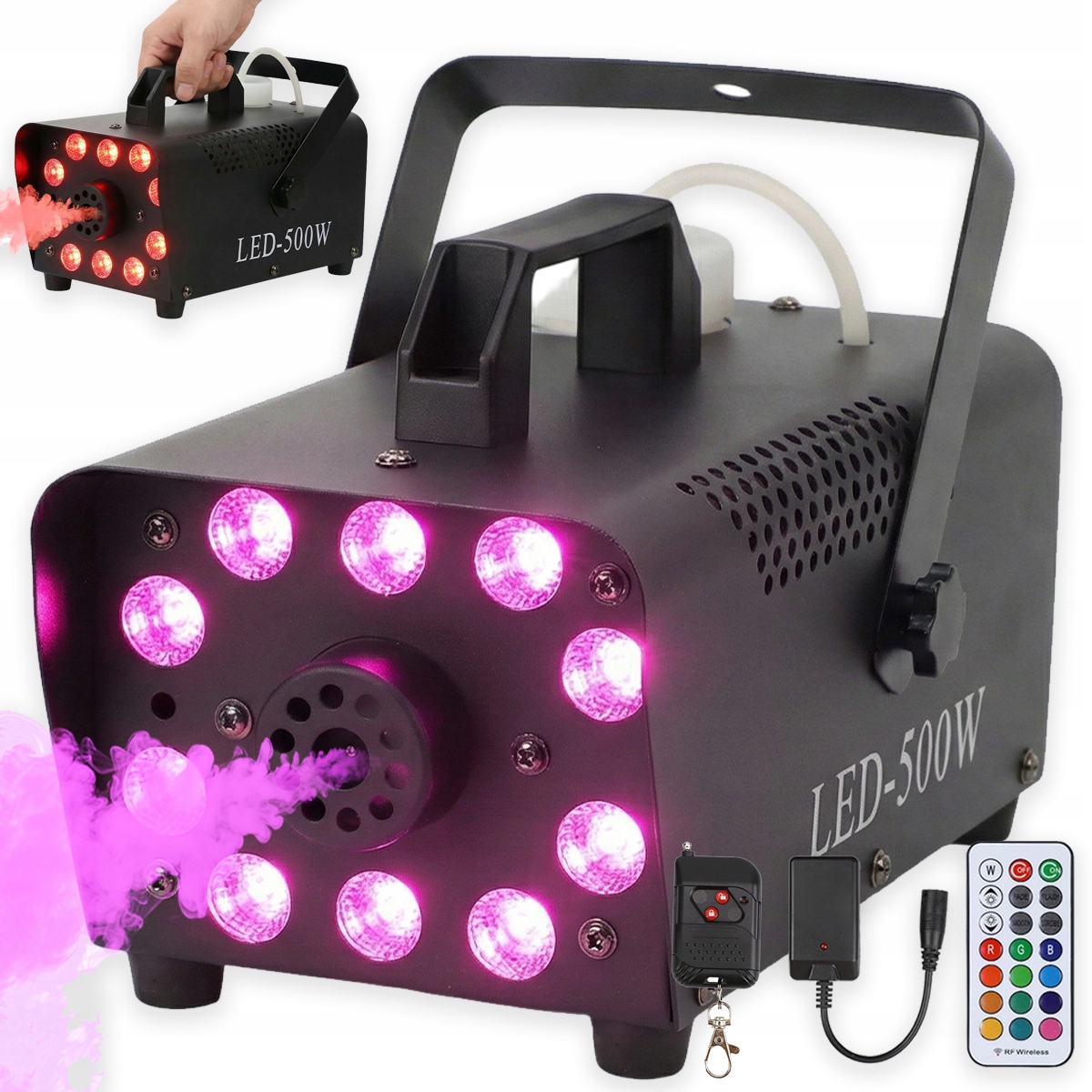 Výrobník Kouře, Kouřová Mlha, Světelný Efekt 10 Led Rgb, Silný 500 W Dálkové Ovládání
