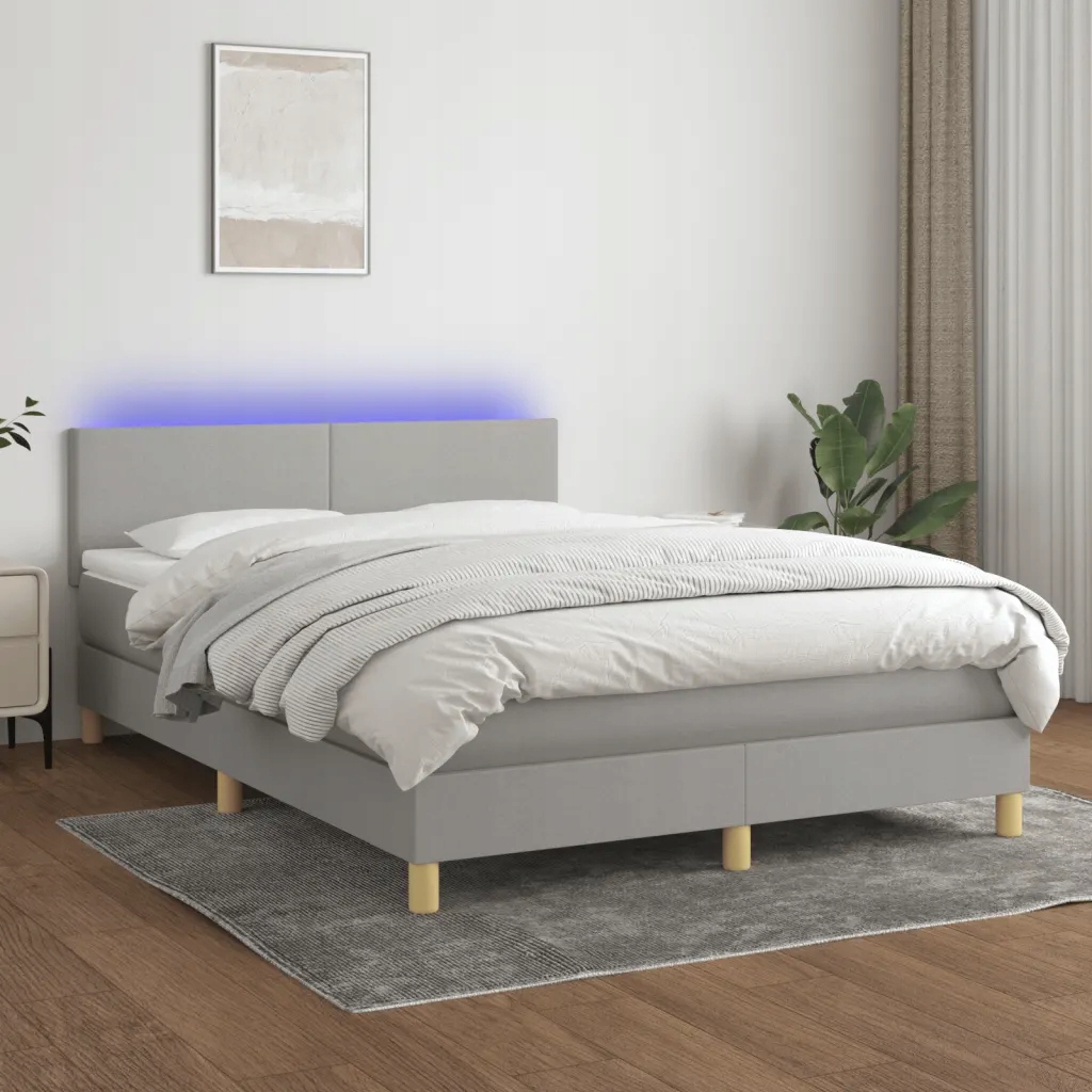 Box spring postel s matrací a Led světle šedá 140x200 cm textil Šedá 313355