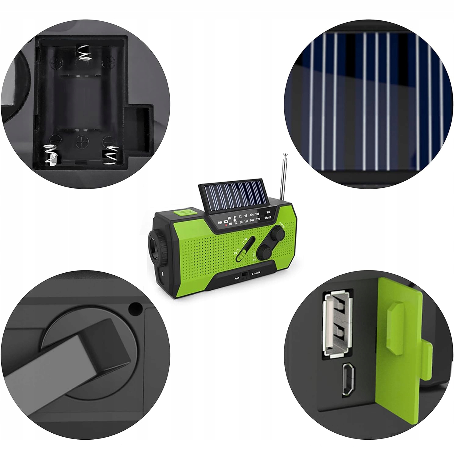 KORBA RĘCZNA Z RADIEM SŁONECZNYM RADIO FM AWARYJNE LATARKA LED 2000mAh Waga produktu z opakowaniem jednostkowym 1 kg