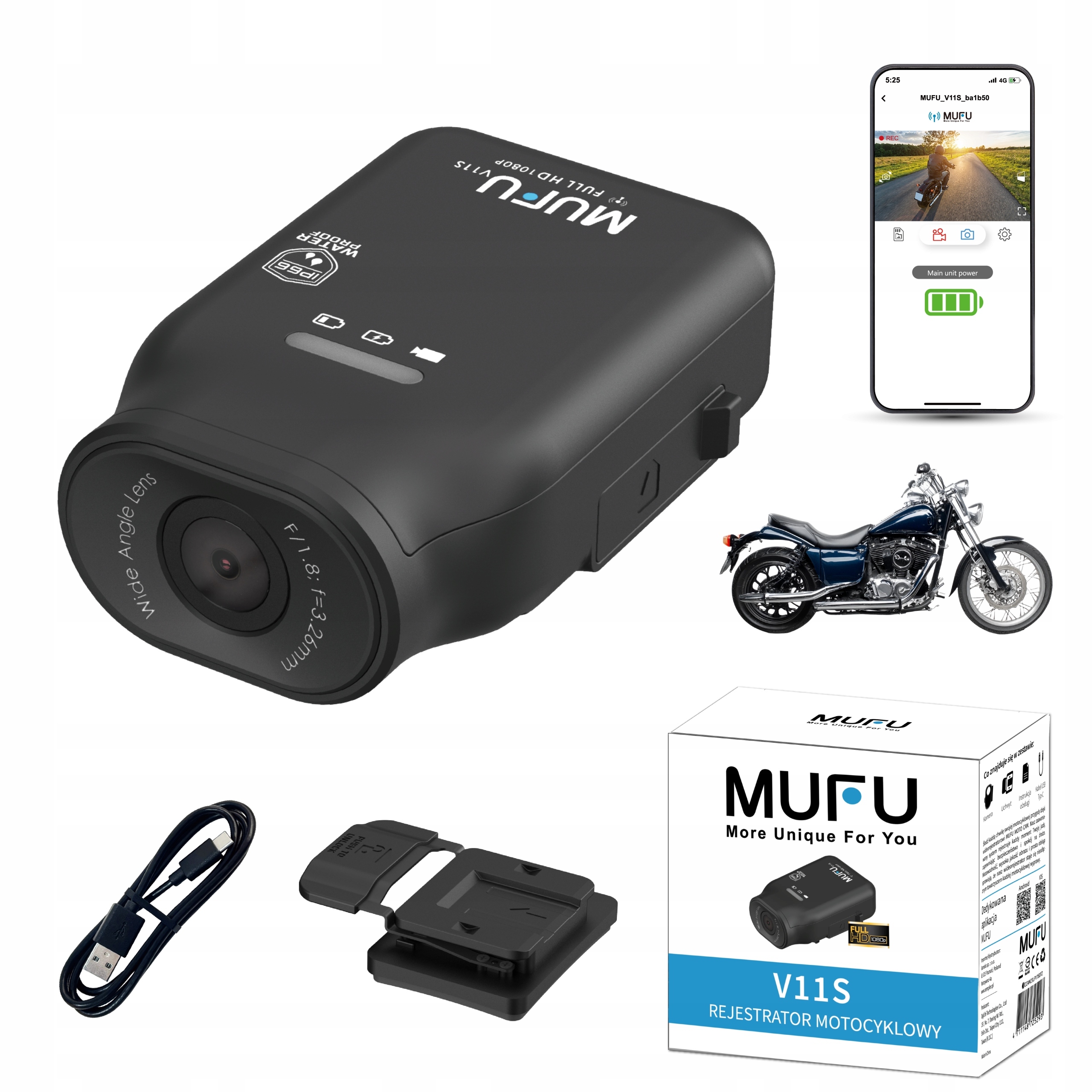 Kamera do auta/motocyklový videorekordér Mufu V11FullHD (dash cam)