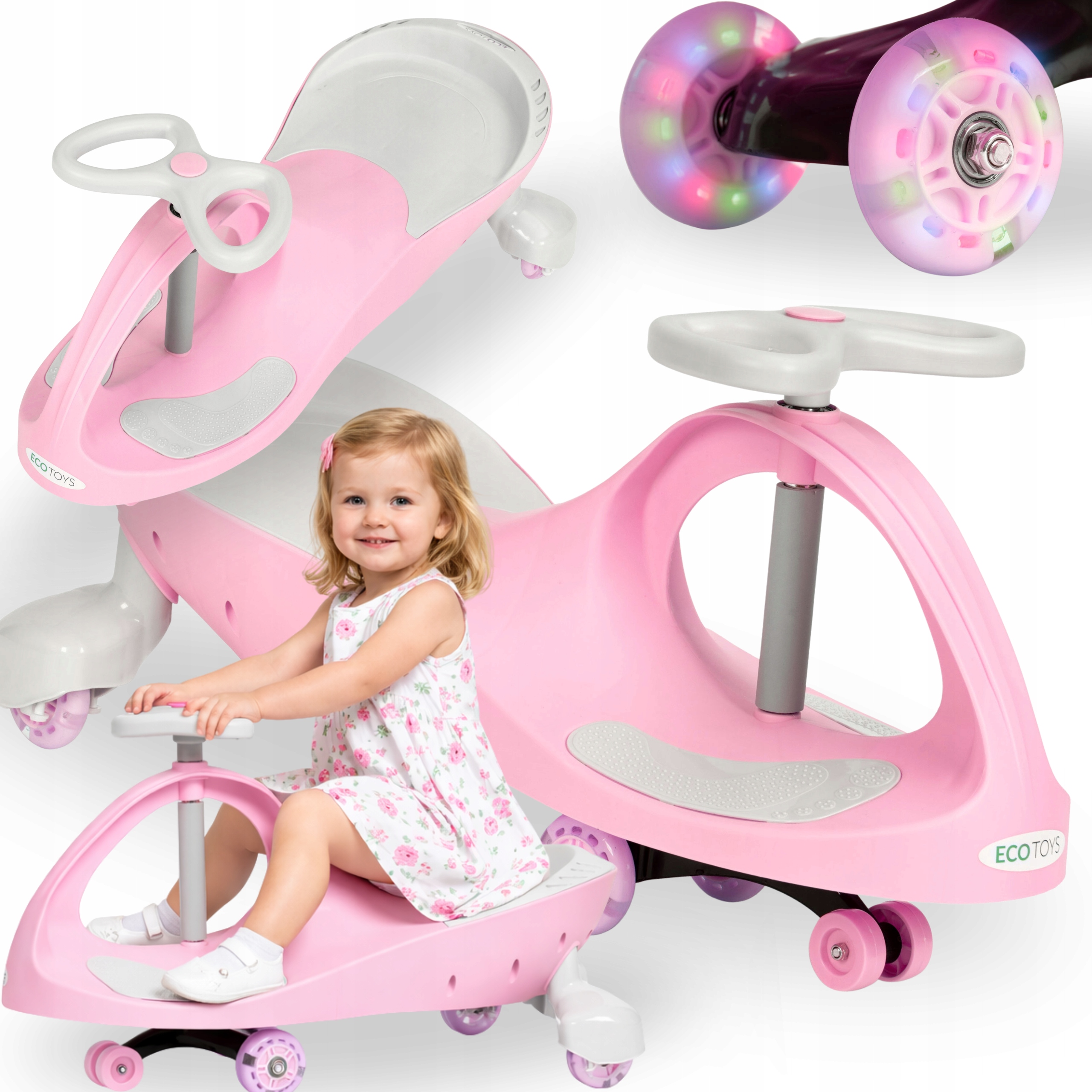Jeździk Grawitacyjny Dla Dzieci Pojazd Ecotoys Kauczukowe Kółka Led Różowy