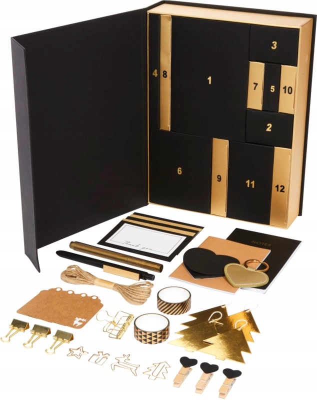 Krabička s ozdobnou papírnictvím a doplňky ozdobné lístky jako dárek na