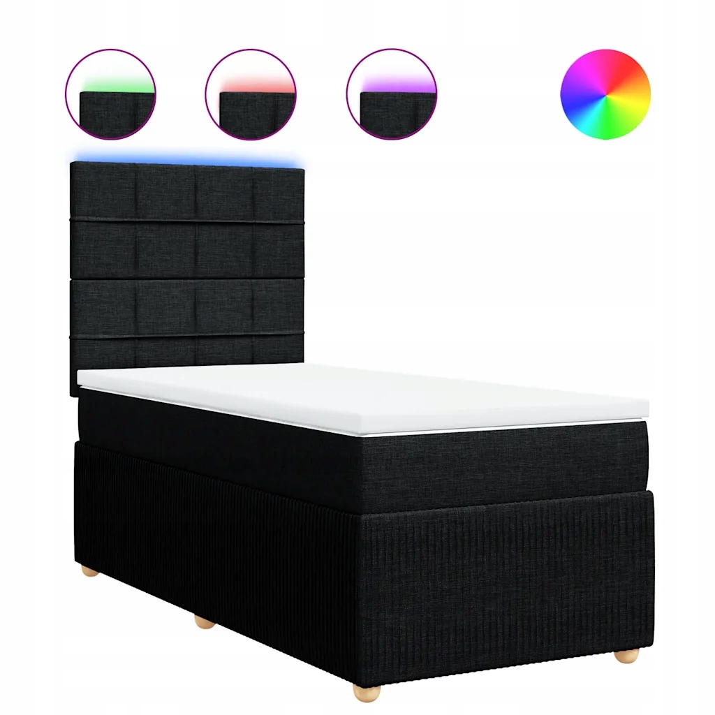 Kontinentální postel s Led, černá, 200 x 90 x 140,5/150,5 cm
