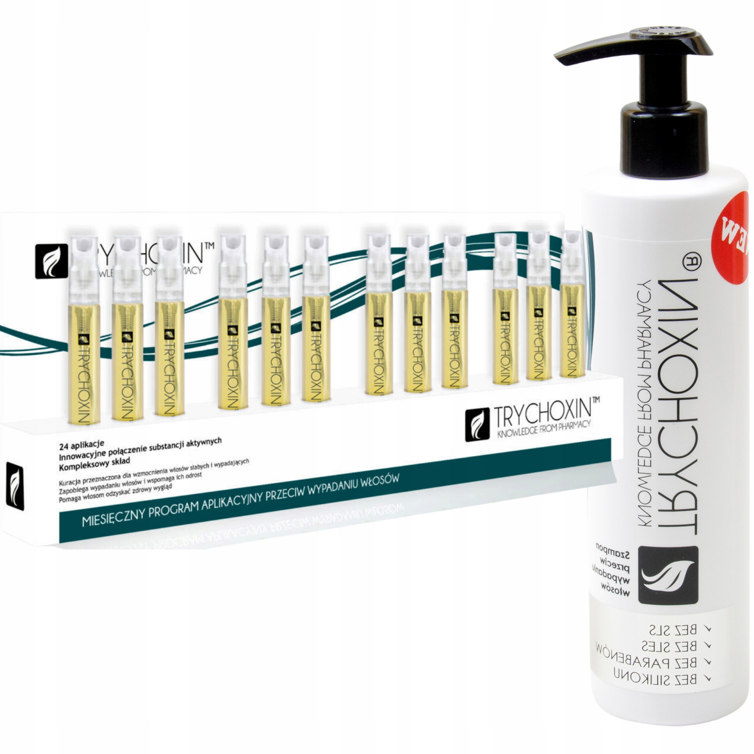 Trychoxin Ampułki Kuracja Przeciw Wypadaniu Włosów 12x 9ml+Szampon Trychoxi