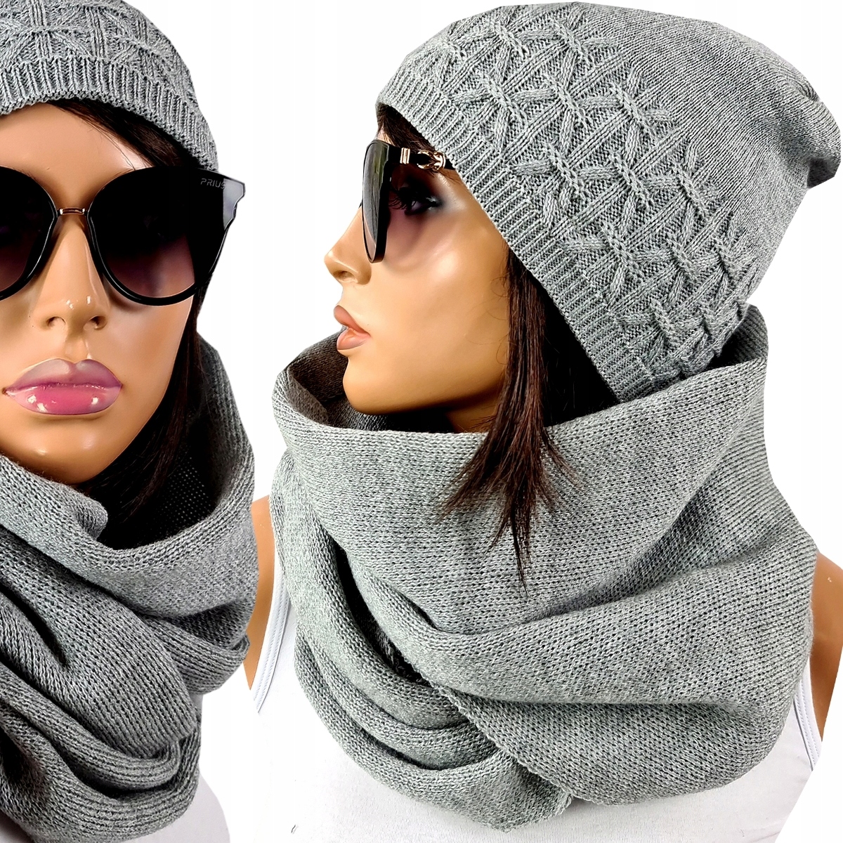 

Polski Komplet Czapka Duży Komin Zimowy,