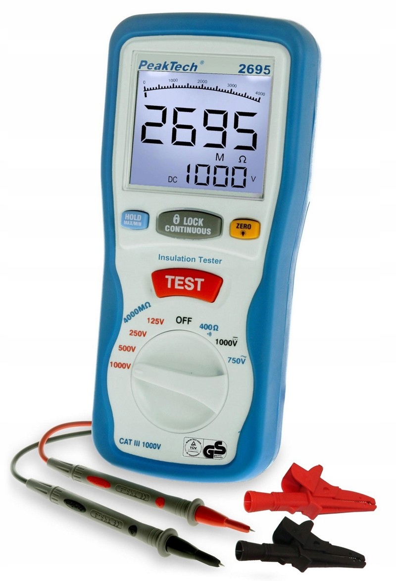 Tester elektrické izolace 1000V Digitální měřič PeakTech 2695 paměť