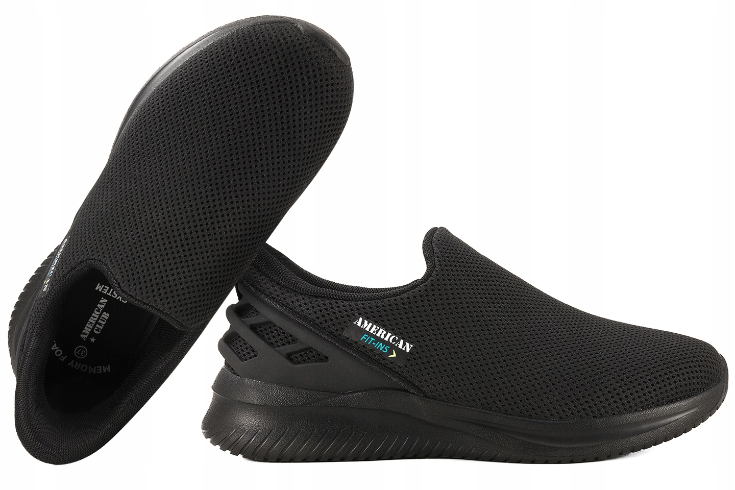 American Club AA47 Buty Sportowe Wsuwki Tekstylne Sneakersy Pu Czarny 38