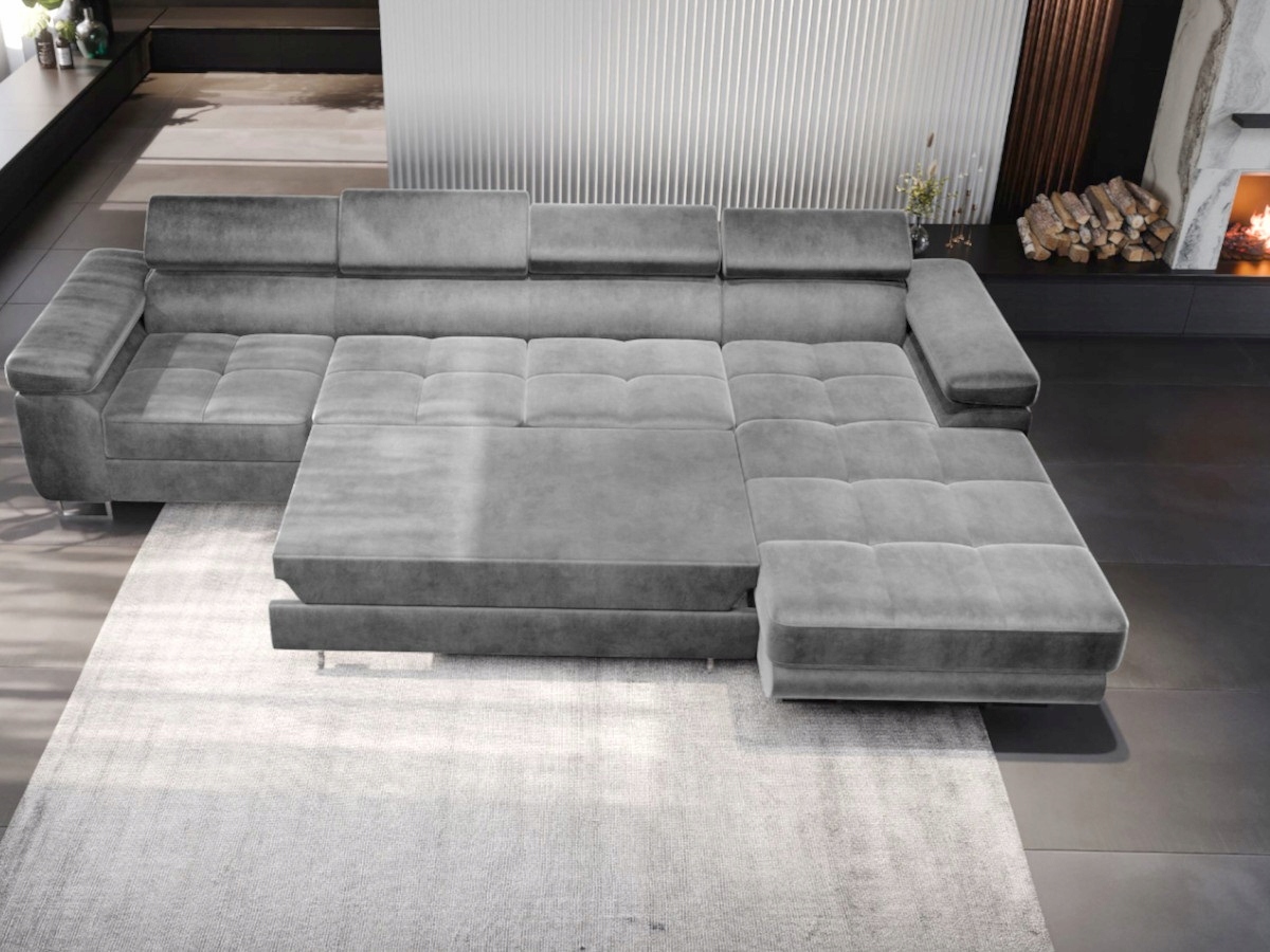 Velký Rohová Sedací Souprava s funkcí spaní 350x203 opěrky hlavy kontejner Comfort O-sofa