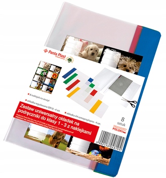 KOMPLET OKŁADEK NA PODRĘCZNIKI Z NAKLEJKAMI KLASY 1-3 WYSOKA JAKOŚĆ Marka Panta Plast