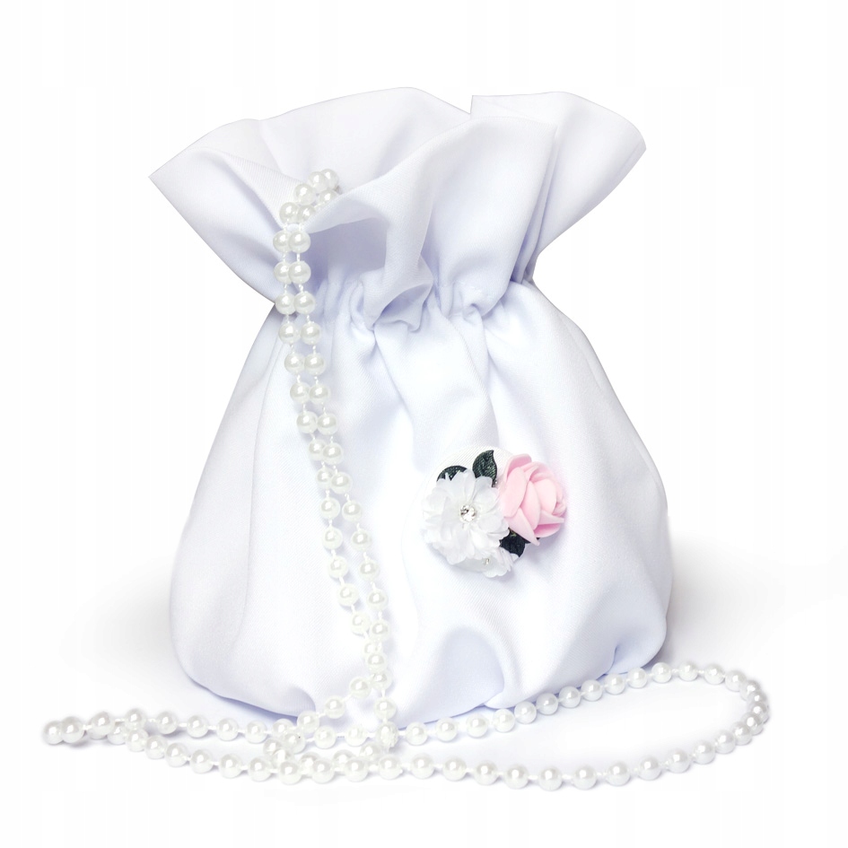 

Torebka Komunijna woreczek z perełkami i przypinka