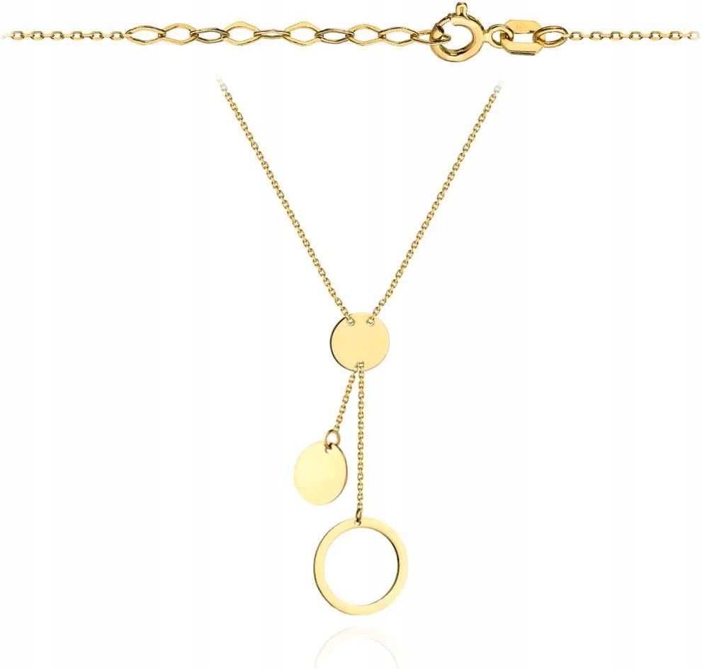 Zlatý náhrdelník 585 s plnými kroužky a kravatovým kroužkem, zlato jako dárek