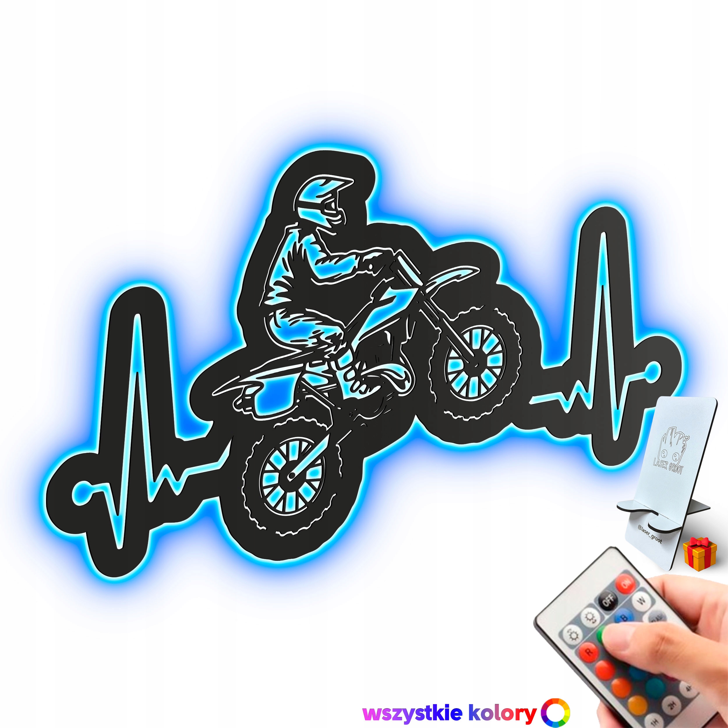 Dřevěný 3D obraz Motocross Nástěnná Dekorace Dárek Noční Lampa Led