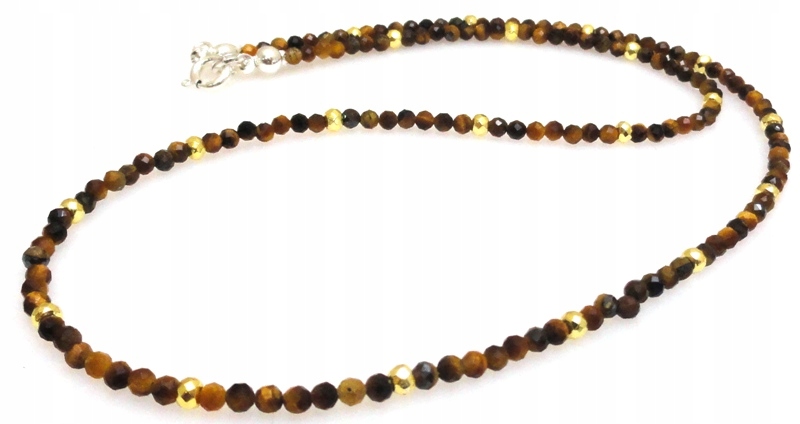 Náhrdelník tygří oko fazetovaný a zlatý hematit stříbro 925
