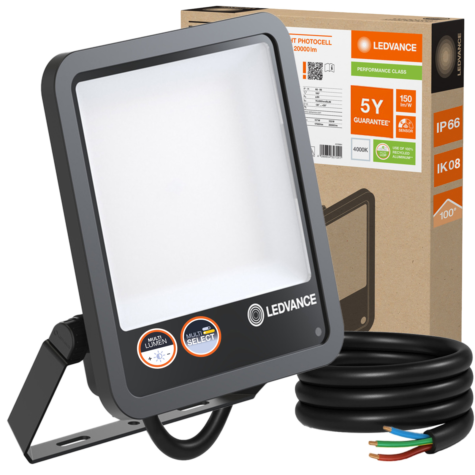 Vonkajší Led reflektor 165W 20000lm 4000K Snímač súmraku Floodlight