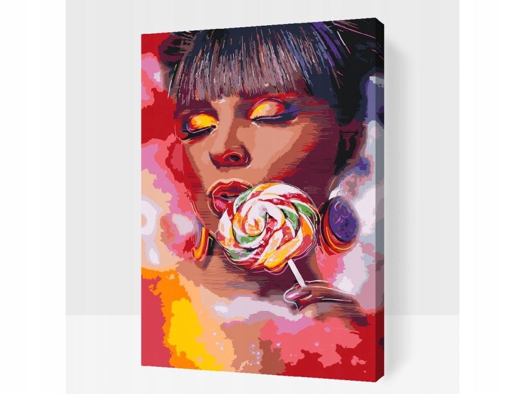 Malování Podle Čísel Žena Portrét Lízátko Barevné Velké XXL 40x60 cm