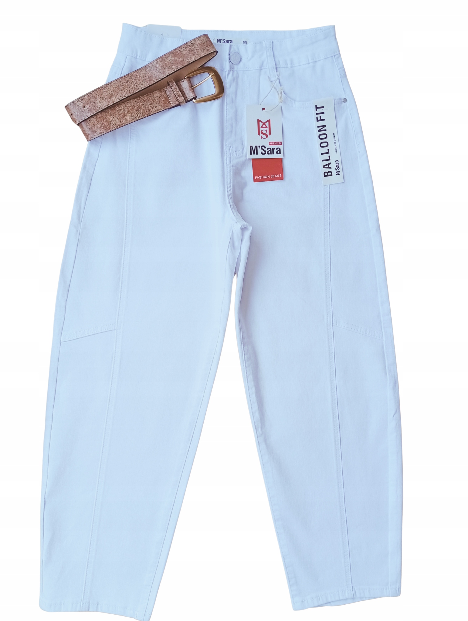 Spodnie damskie jeans M. Sara Balloon Białe Wysoki stan |Roz. Xs