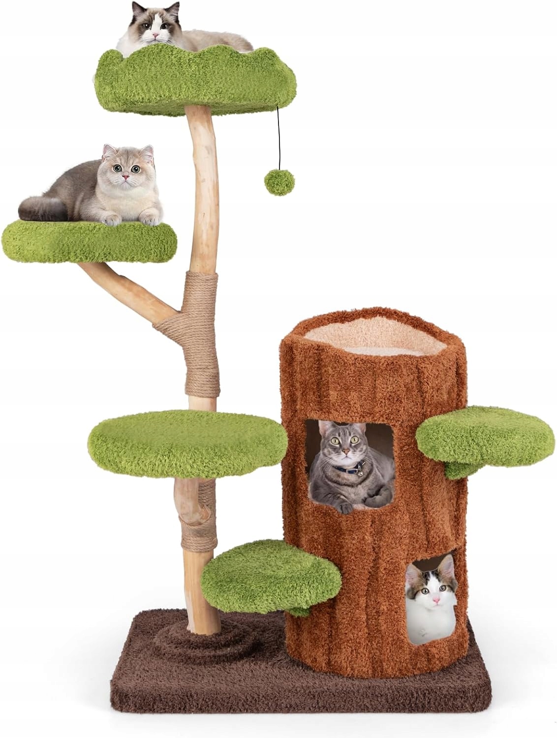 Levně Costway škrabadlo, stromek pro kočky s dvoupatrovou jeskyní, masivní dřevo velké