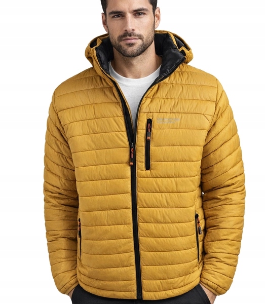 Pánská prošívaná bunda s odnímatelnou kapucí a kapsami, velikost M